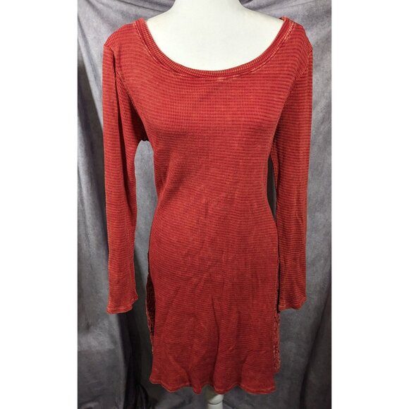 Able Bohemian Textured Knit Thermal Dress With Embroidered Floral Applique Accen - Picture 7 of 7